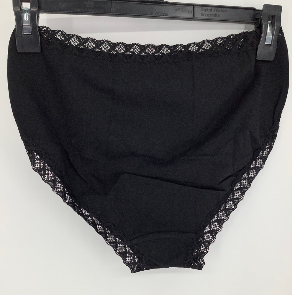 Natori Women's Large Black Bliss French Cut Lace Trim Pima Cotton Brief C25-2 - Picture 7 of 9